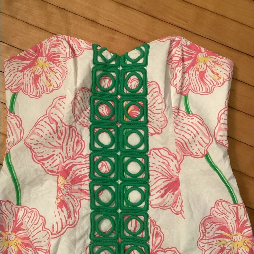 Lilly Pulitzer Strapless Floral Shift Dress in Pink and Green - Picture 3 of 8